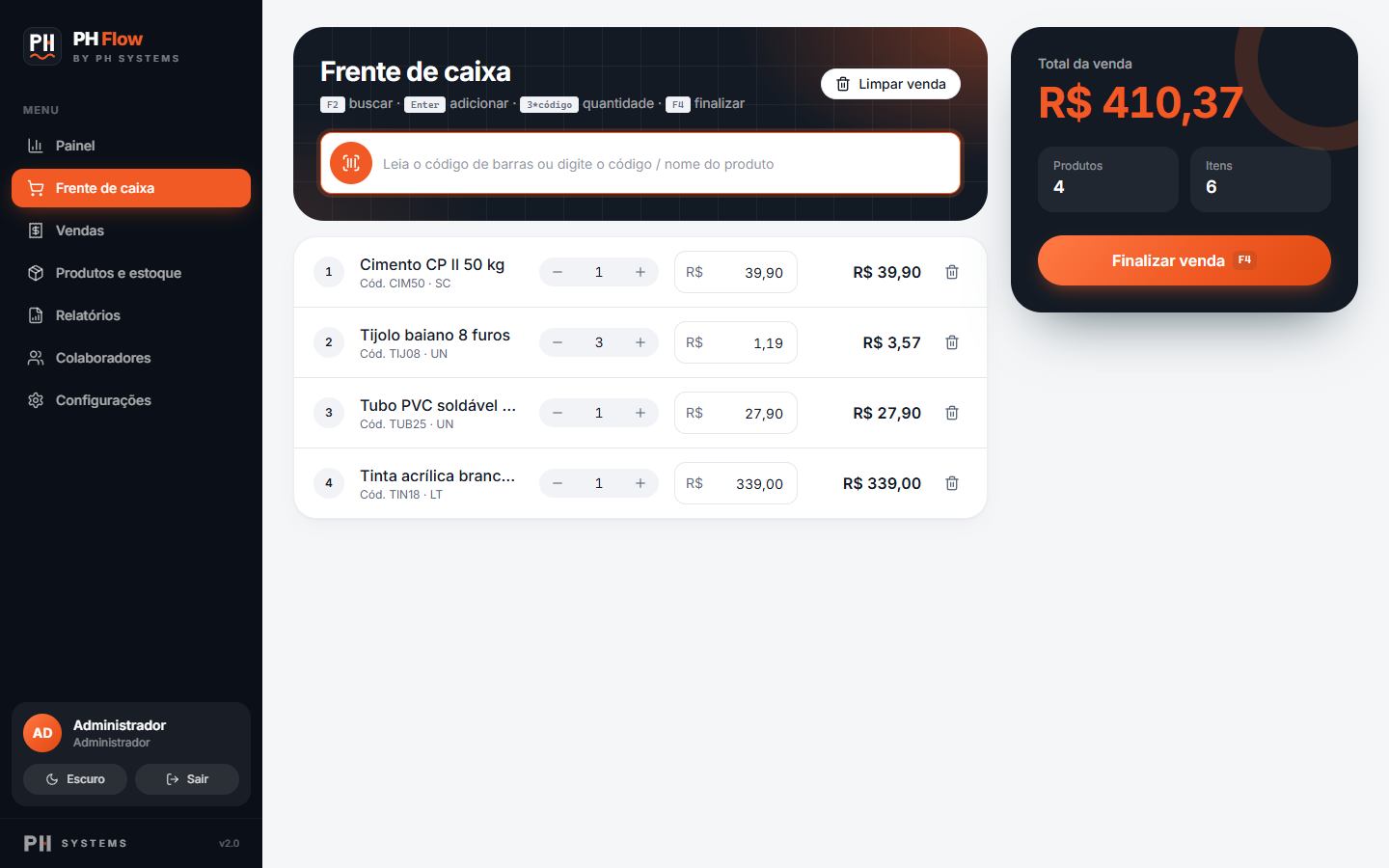 PH Flow: Frente de caixa